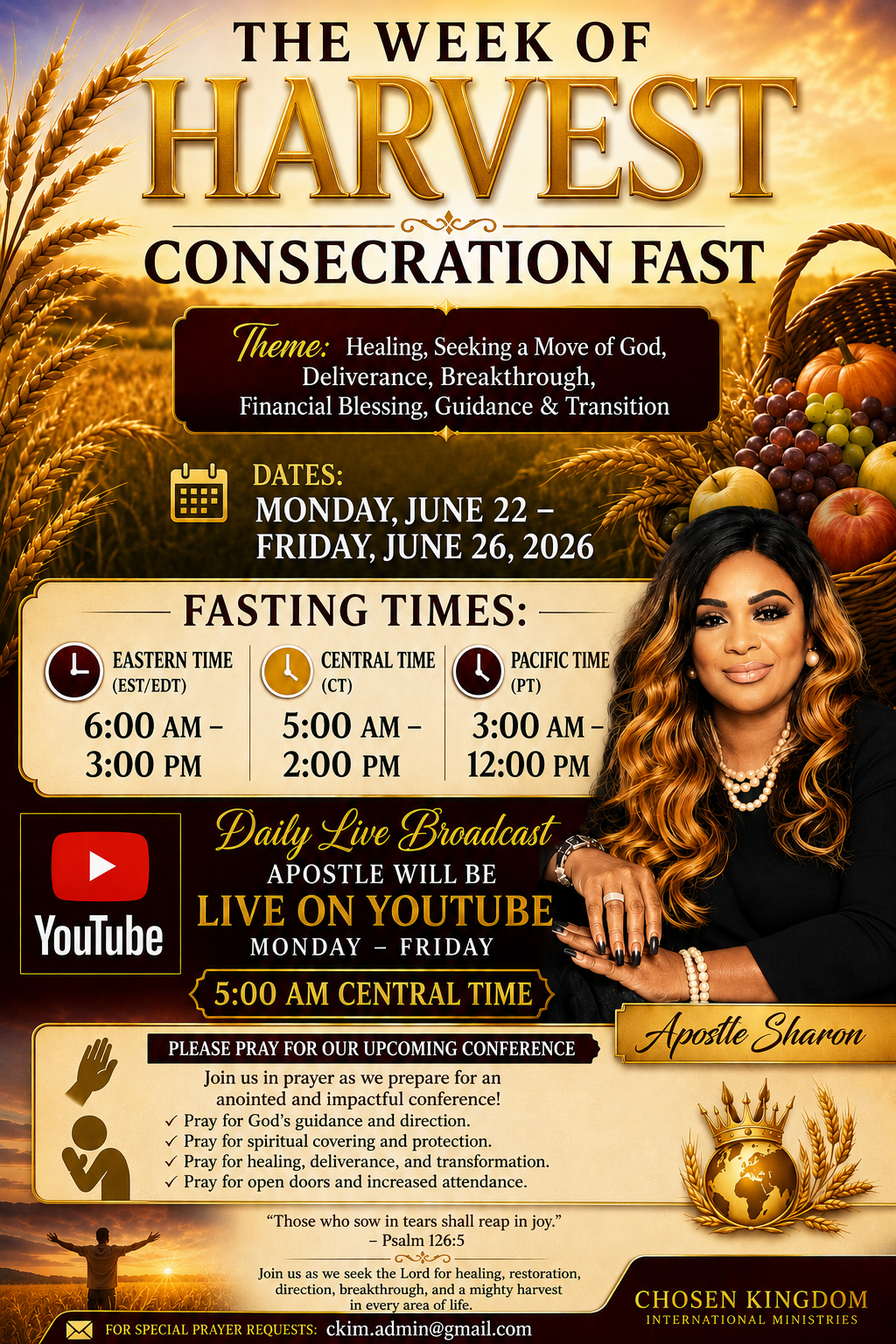Flyer for The Week of Harvest Consecration Fast 2026